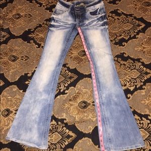 Almost famous blue acid-wash denim flare jeans